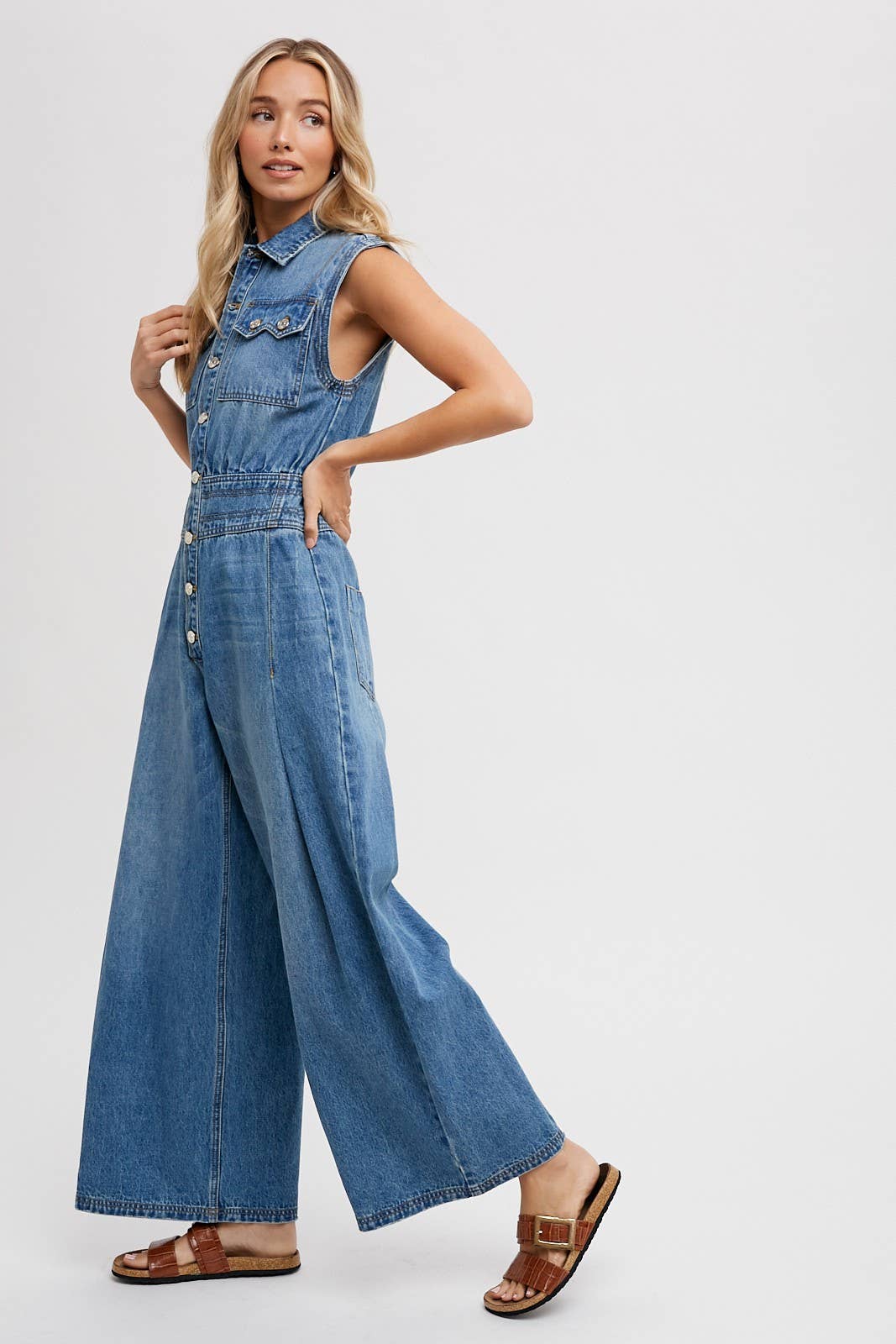 Denim Sleeveless Jumpsuit: Light Wash FINAL SALE