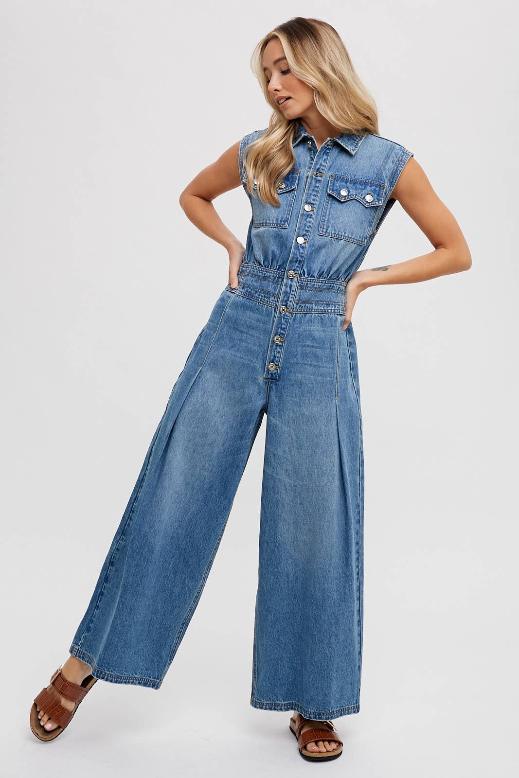 Denim Sleeveless Jumpsuit: Light Wash FINAL SALE