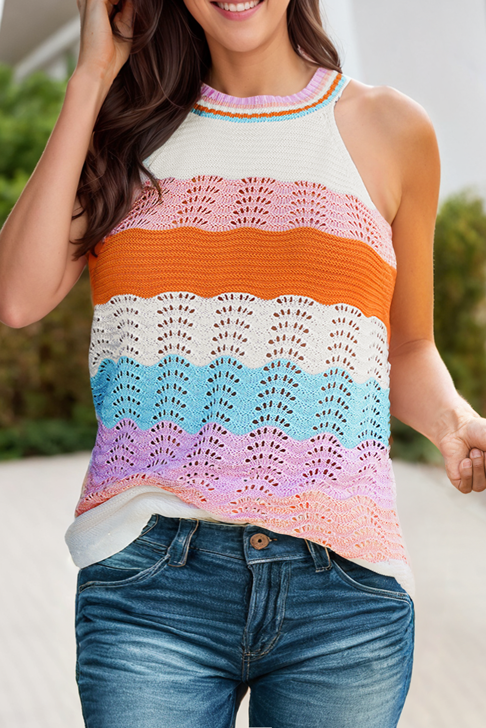 Textured Knit Sleeveless Sweater Top - Multi-Colored FINAL SALE