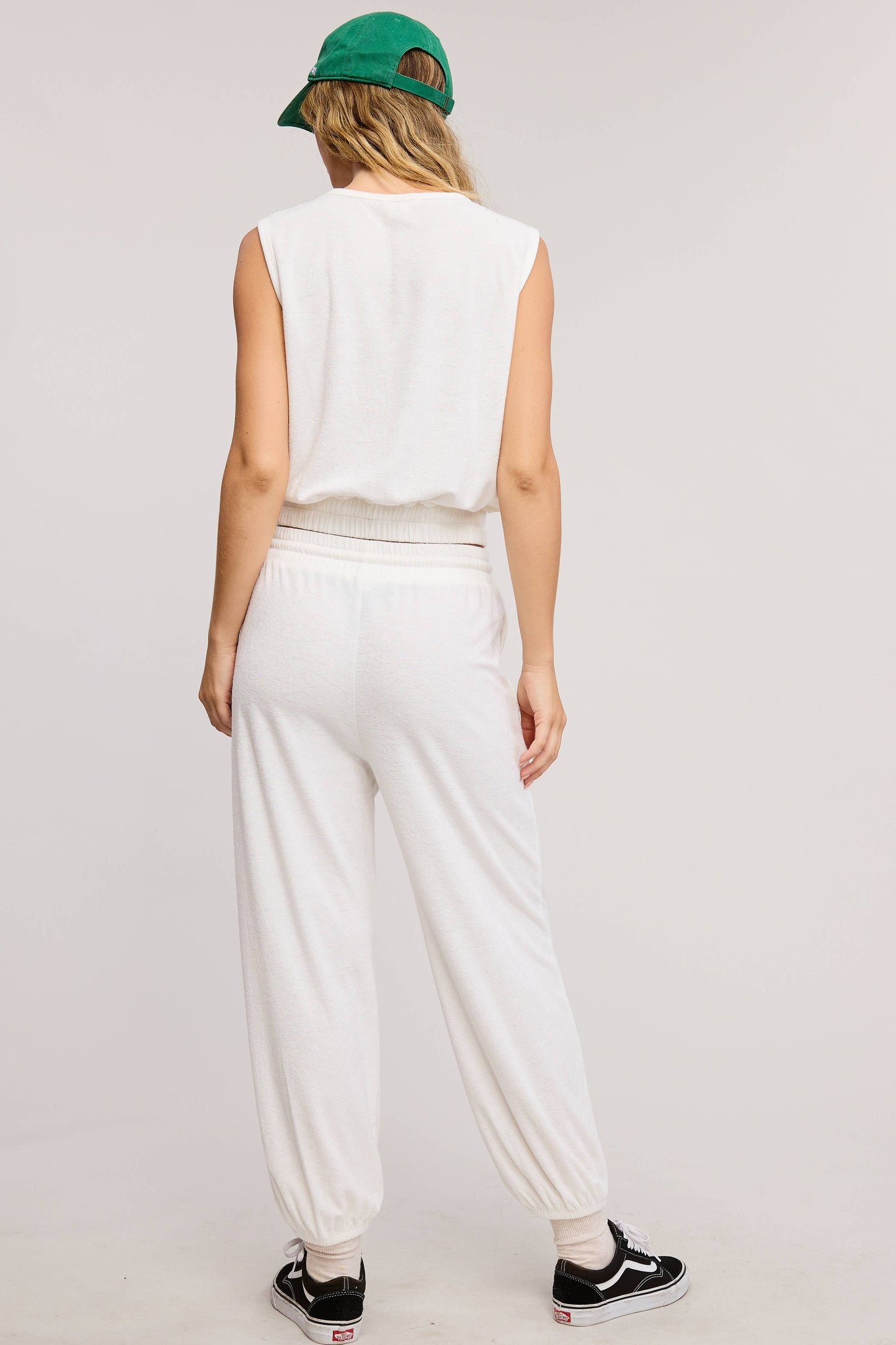 Terry Knit Tank & Jogger Set -  Soft White/Cream