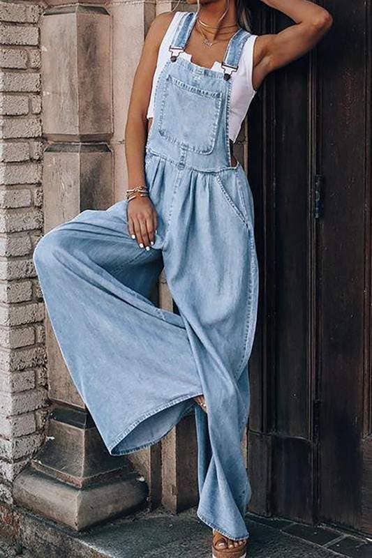 Wide Leg Denim Overall - Light Cool Wash FINAL SALE