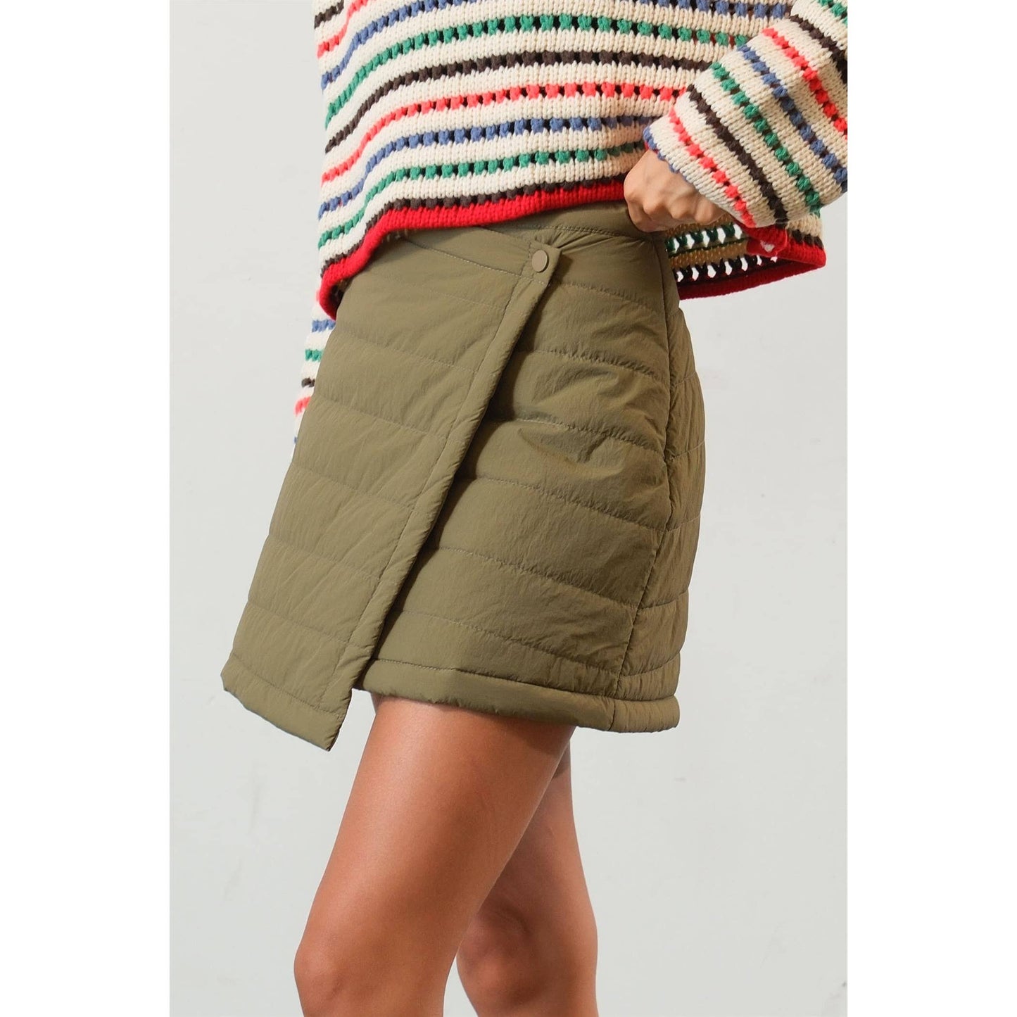 Quilted Puffer Wrap Skirt - Moss Green