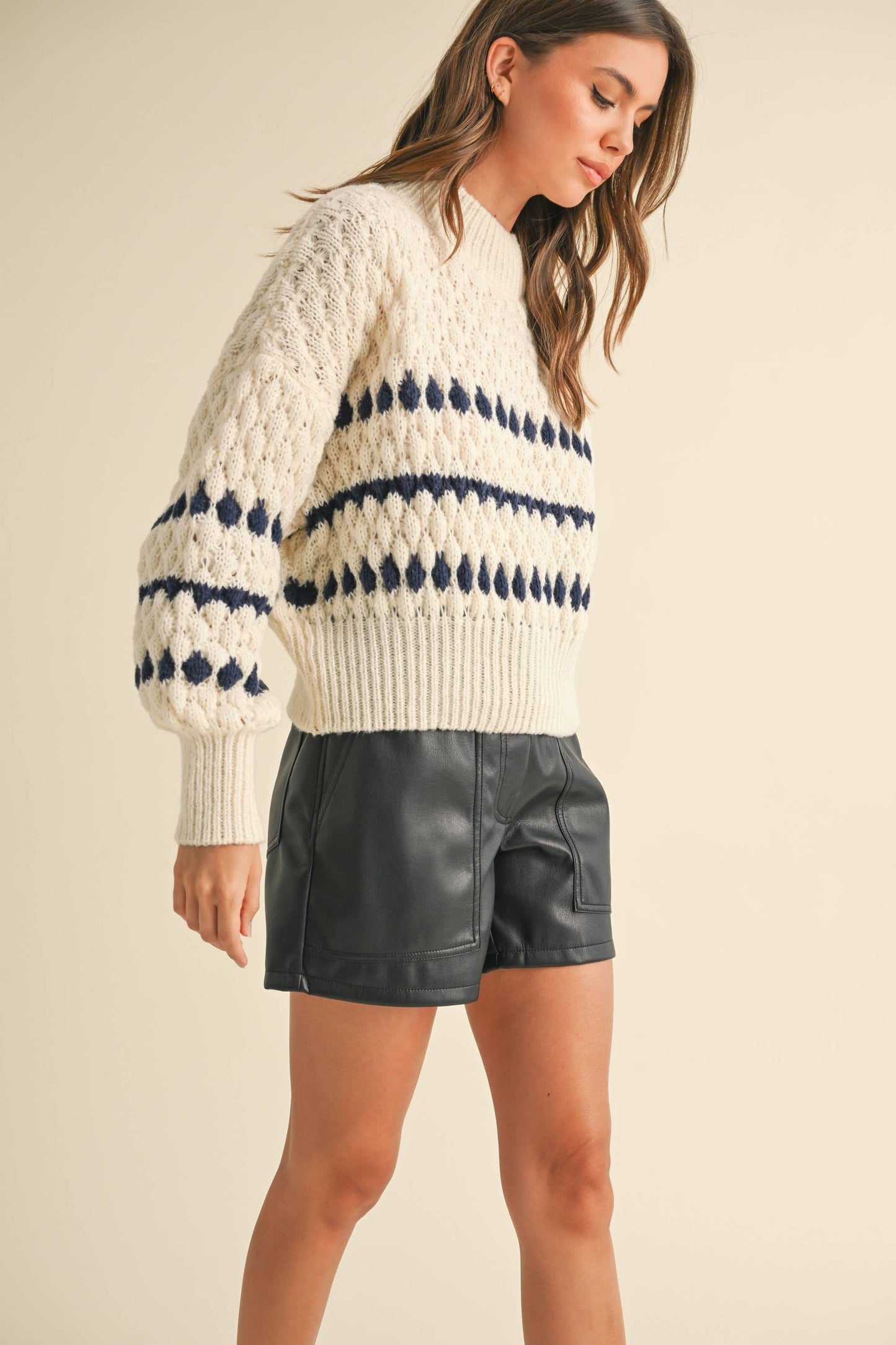 Color Popped Sweater: Cream & Warm Navy