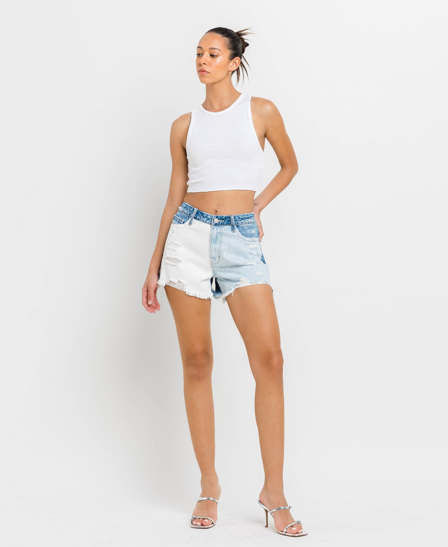 Super High Rise Color Block Shorts - Light Wash FINAL SALE