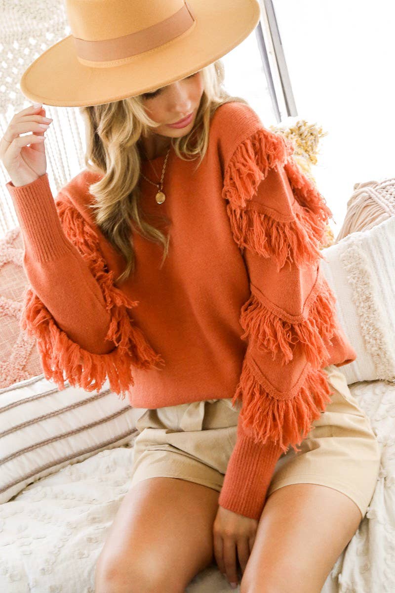 Tied String Tassel Detailed Knitted Sweater - Muted Rosewood/Coral