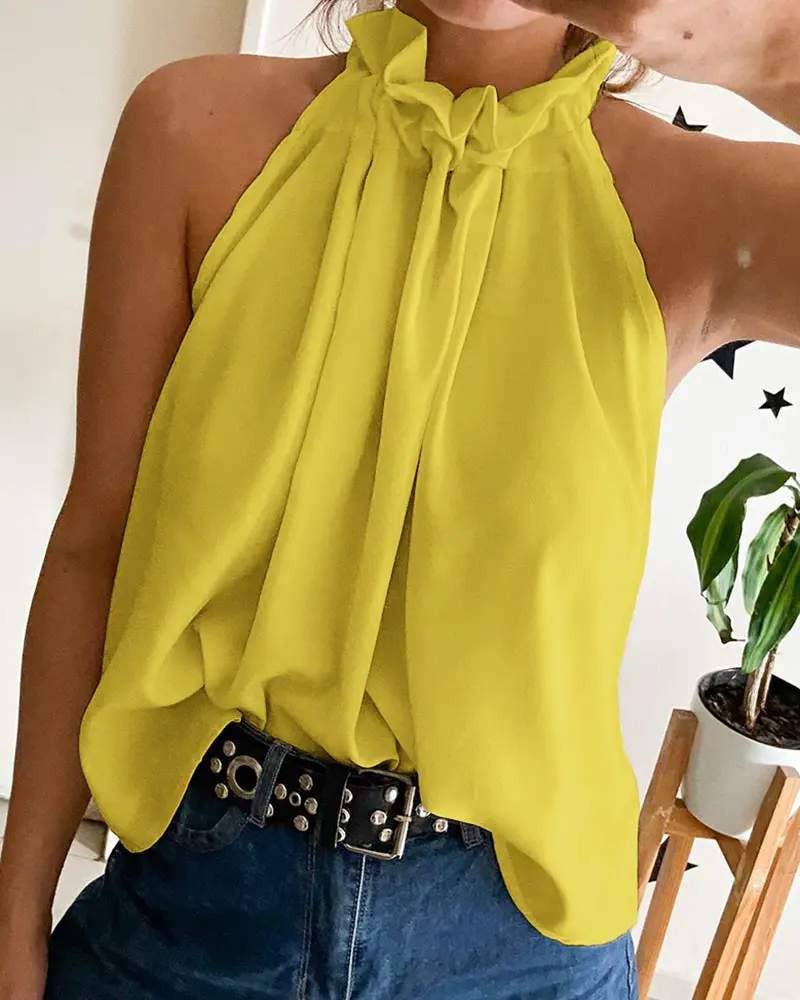 Frill Hem Sleeveless Flowy Tank Top - Corn Yellow FINAL SALE