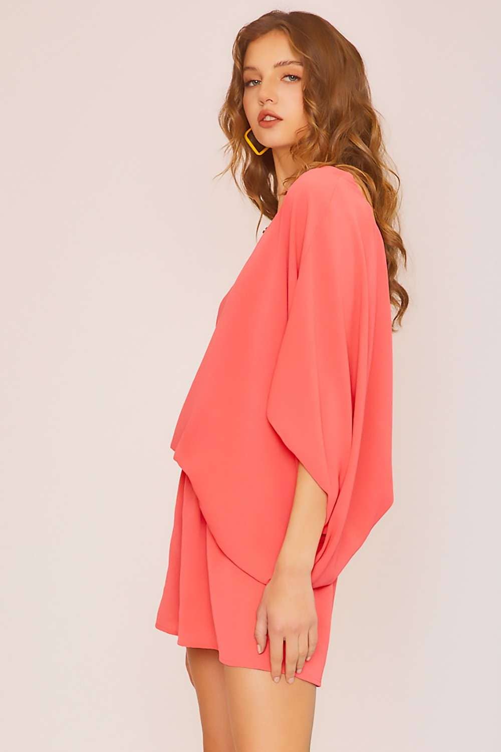 One Shoulder Solid Romper - Coral FINAL SALE