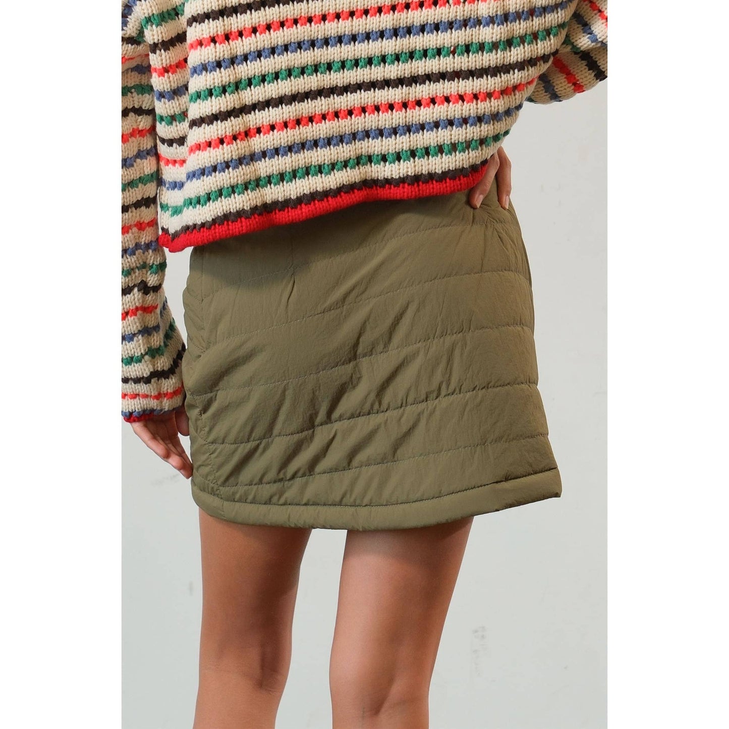 Quilted Puffer Wrap Skirt - Moss Green