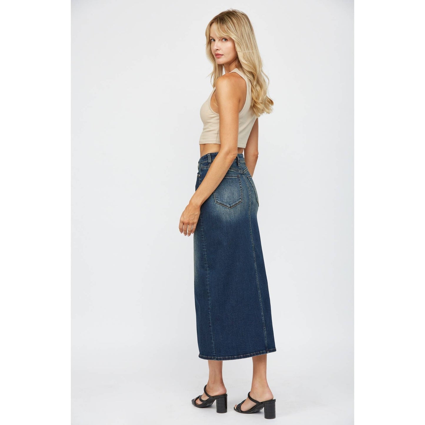 Midi with Front Slit Skirt - Dark Warm Wash