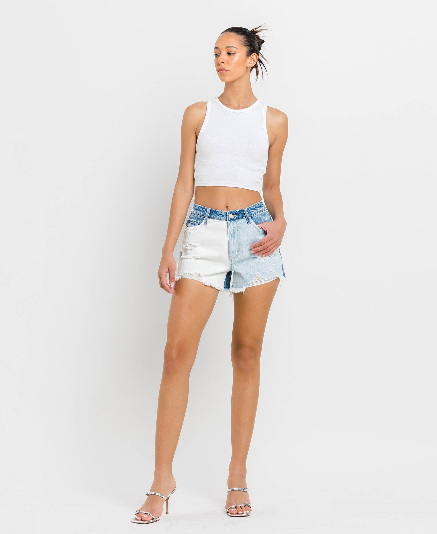 Super High Rise Color Block Shorts - Light Wash FINAL SALE