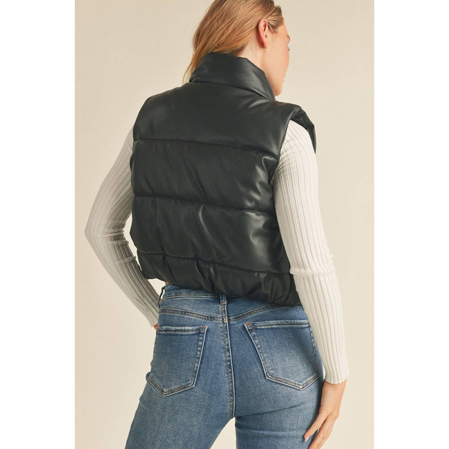Faux Leather Padded Vest - Black