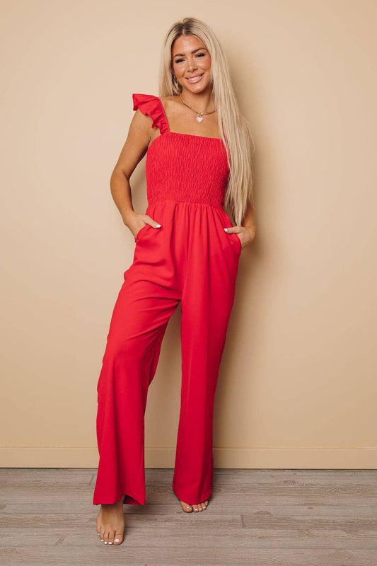 Serena Wide Leg Jumpsuit: True Red