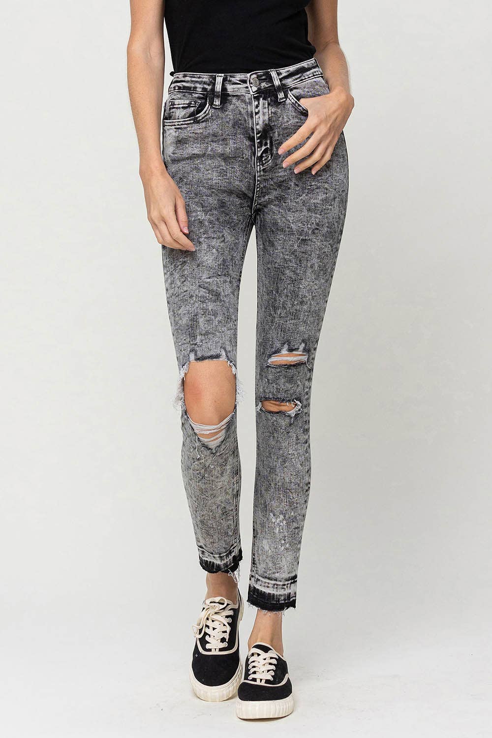 High Rise Ankle Skinny Jeans: Washed Black