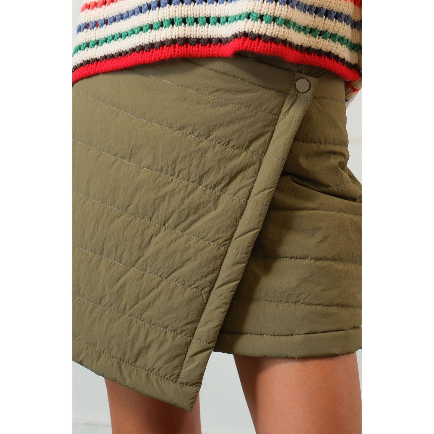 Quilted Puffer Wrap Skirt - Moss Green