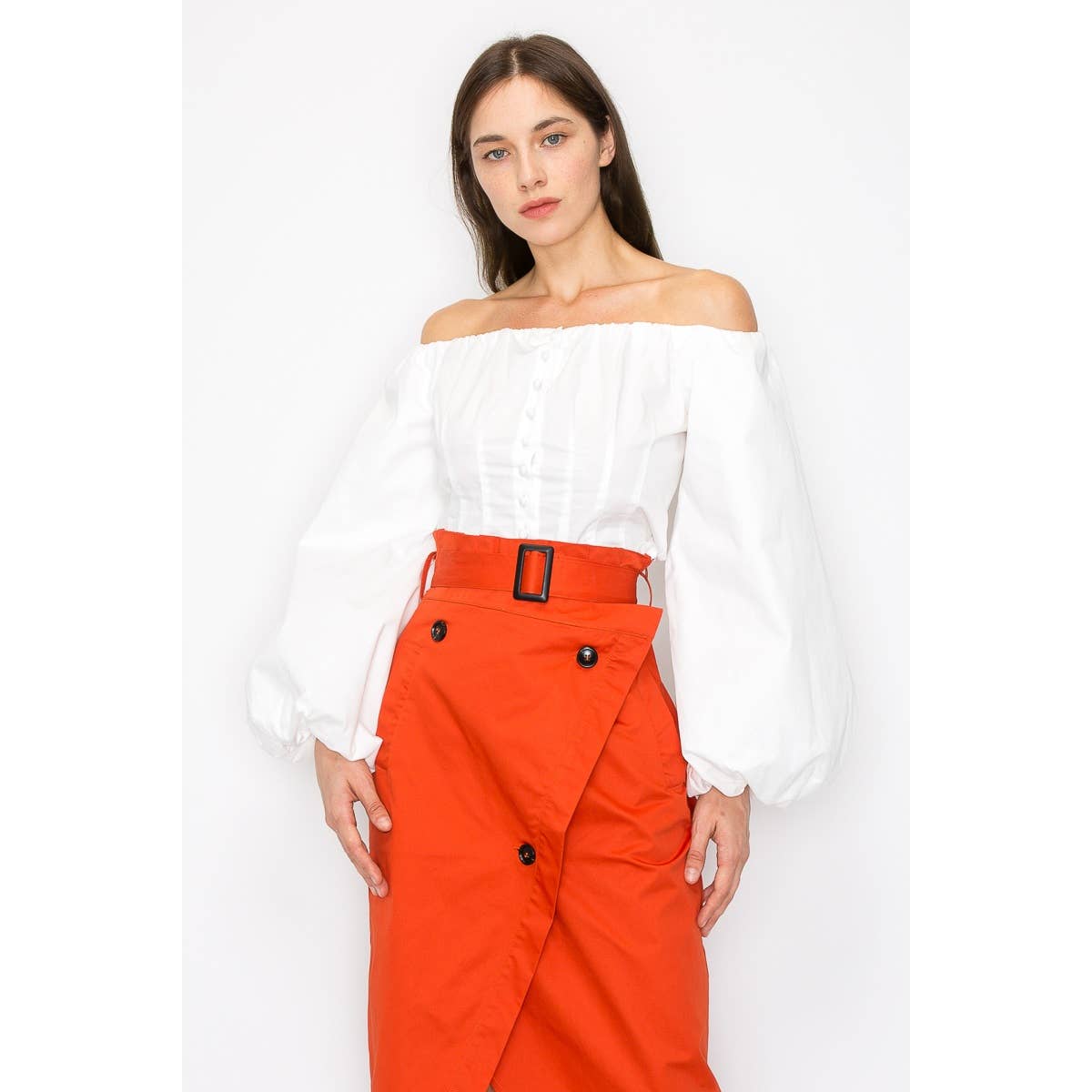 Belted Wrap Front Midi Skirt - Terracotta/Rust