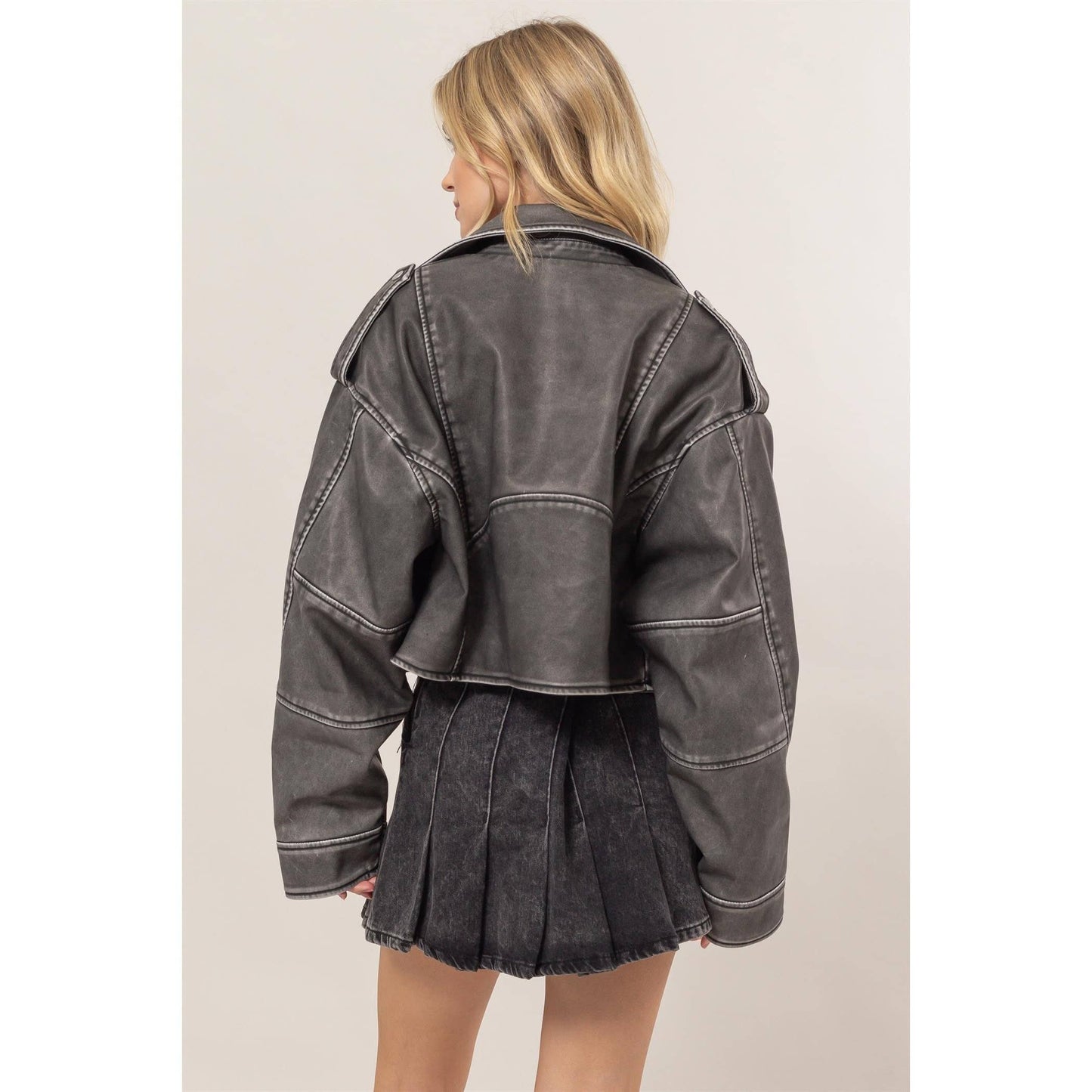 Washed Pu Rider Jacket - Charcoal