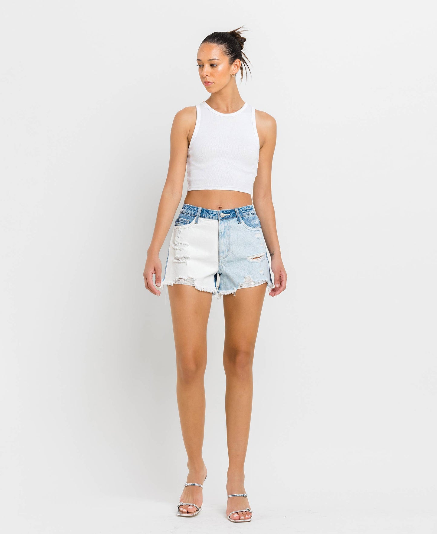 Super High Rise Color Block Shorts - Light Wash FINAL SALE