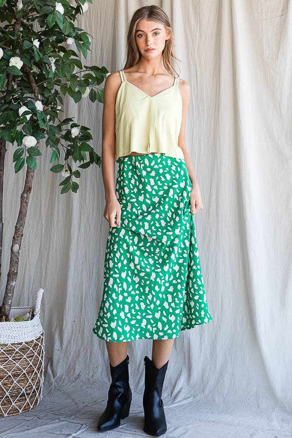 Dalmatian Print Midi Skirt - Leaf Green/Cream