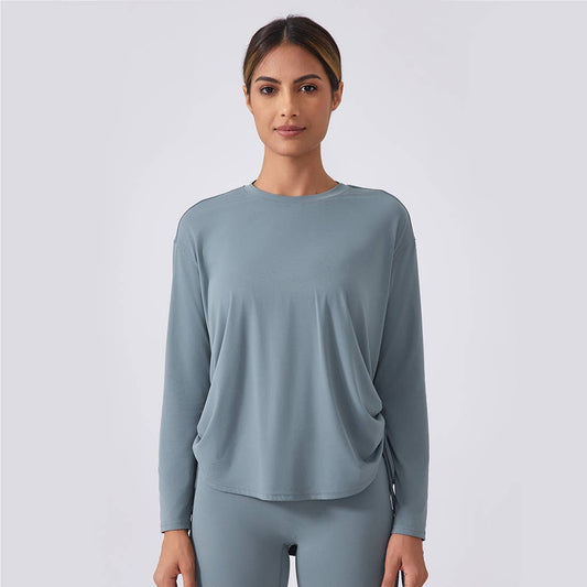 Loose Long Sleeve Breathable Fitness Yoga Top - Dark Blue Grey