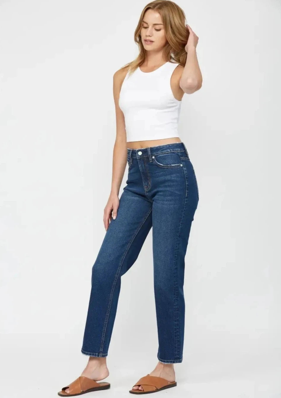 Super High Wedge Straight Leg Jean - Warm Dark Wash